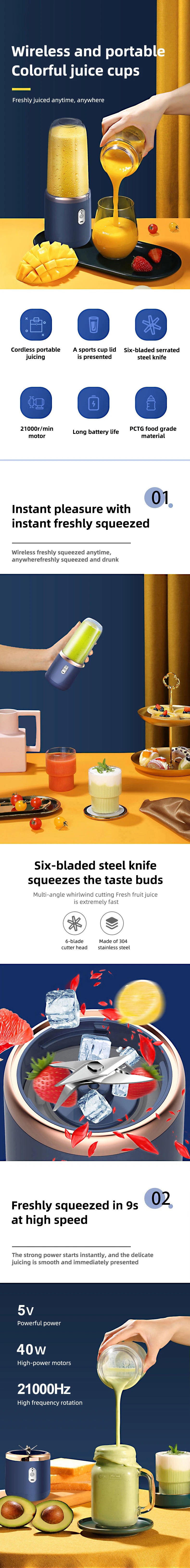 Portable Electric Blender Bottle – 6-Blade Smoothie Maker & Ice-Crushing Juice Cup