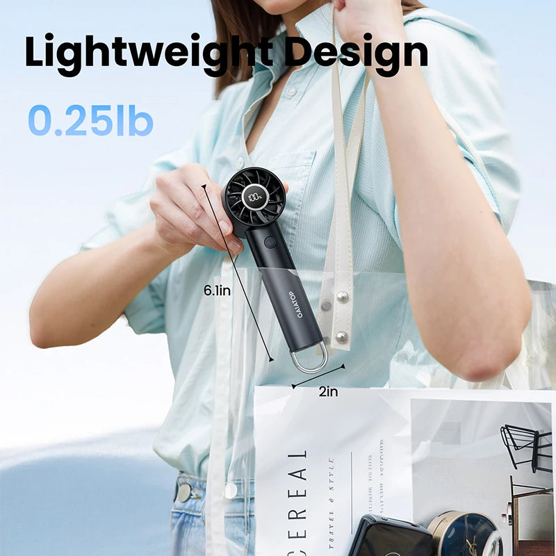 Handheld Portable Mini Fan – 3-Speed USB Rechargeable with LED Display & Built-in Flashlight