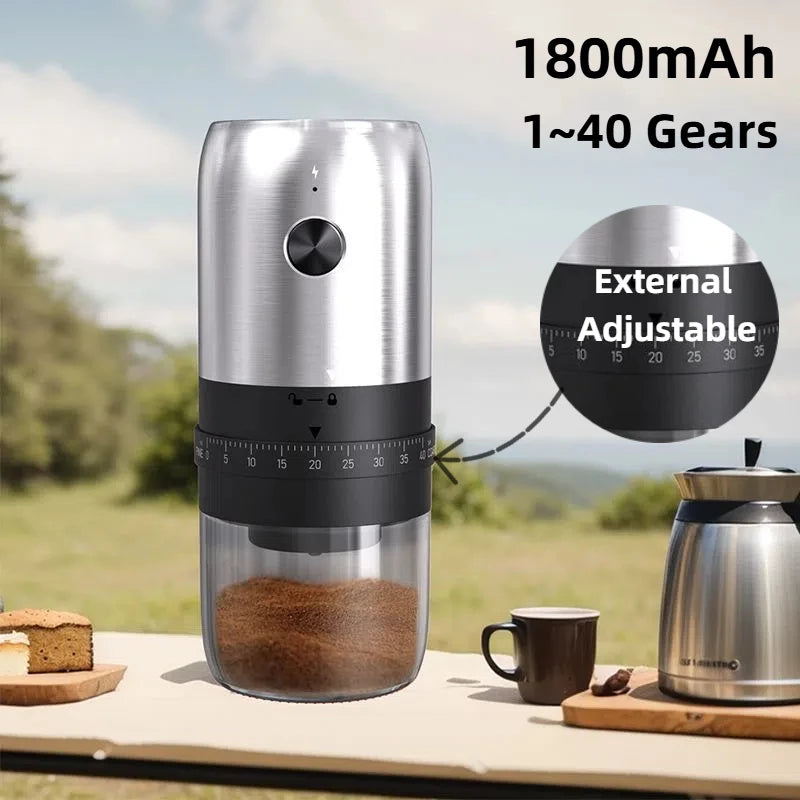 Portable Electric Coffee Grinder – USB Rechargeable, Adjustable Grind for Home & Travel