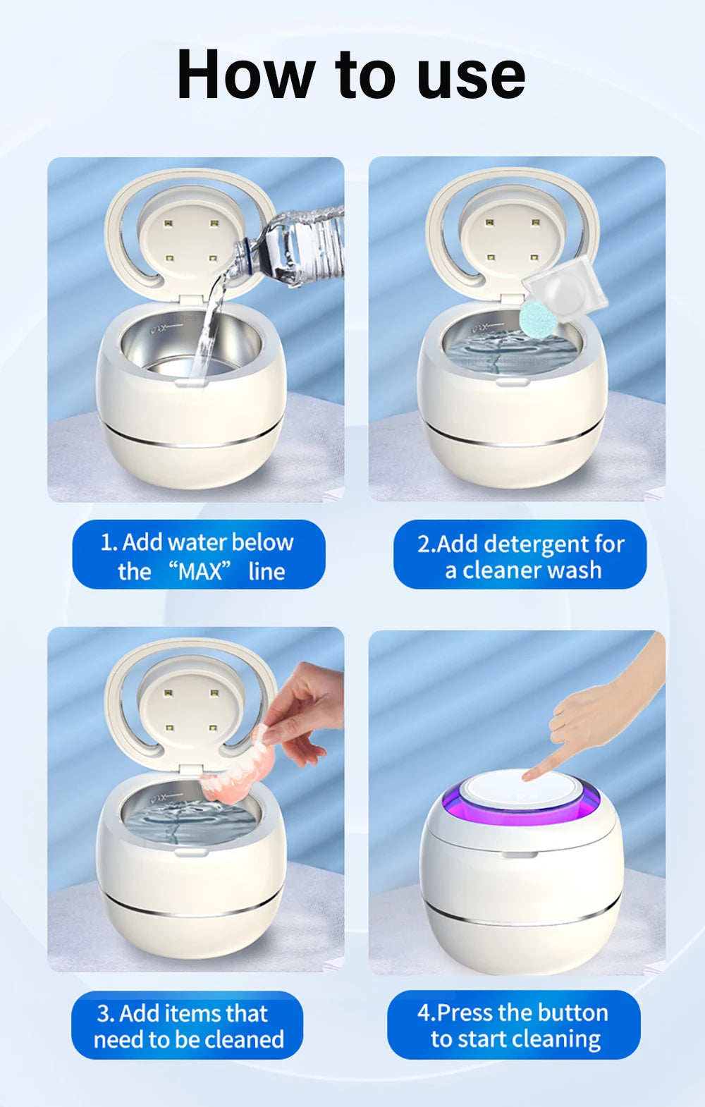 Mini UV Ultrasonic Cleaner for Retainers, Dentures & Jewelry