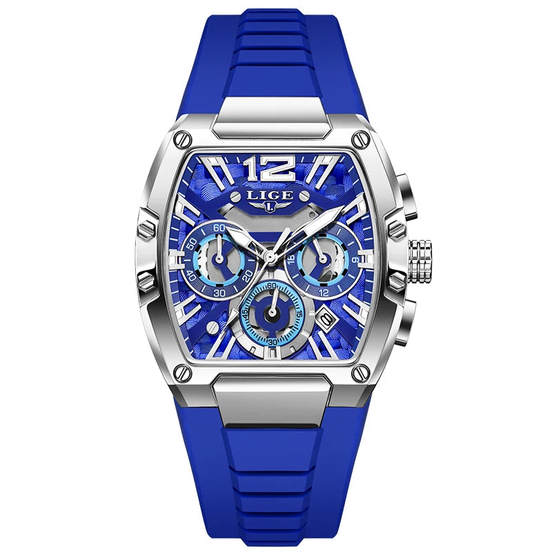 LIGE Men's Quartz Sports Watch – Waterproof, Luminous Dial, Silicone Strap, Outdoor Casual Style
