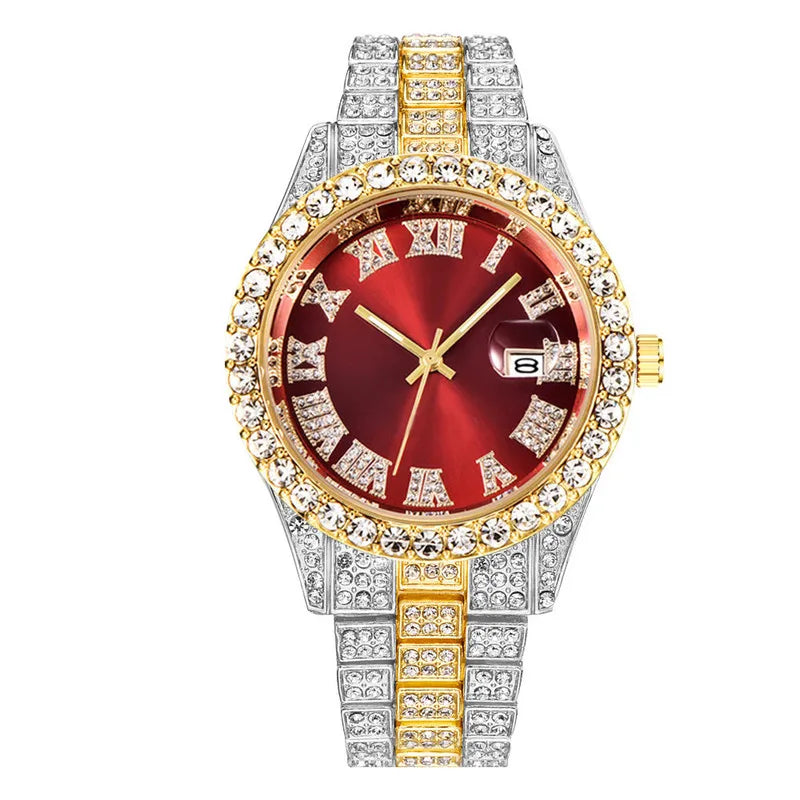 2025 Luxury Iced Out Men's Diamond Watch – Quartz Calendar