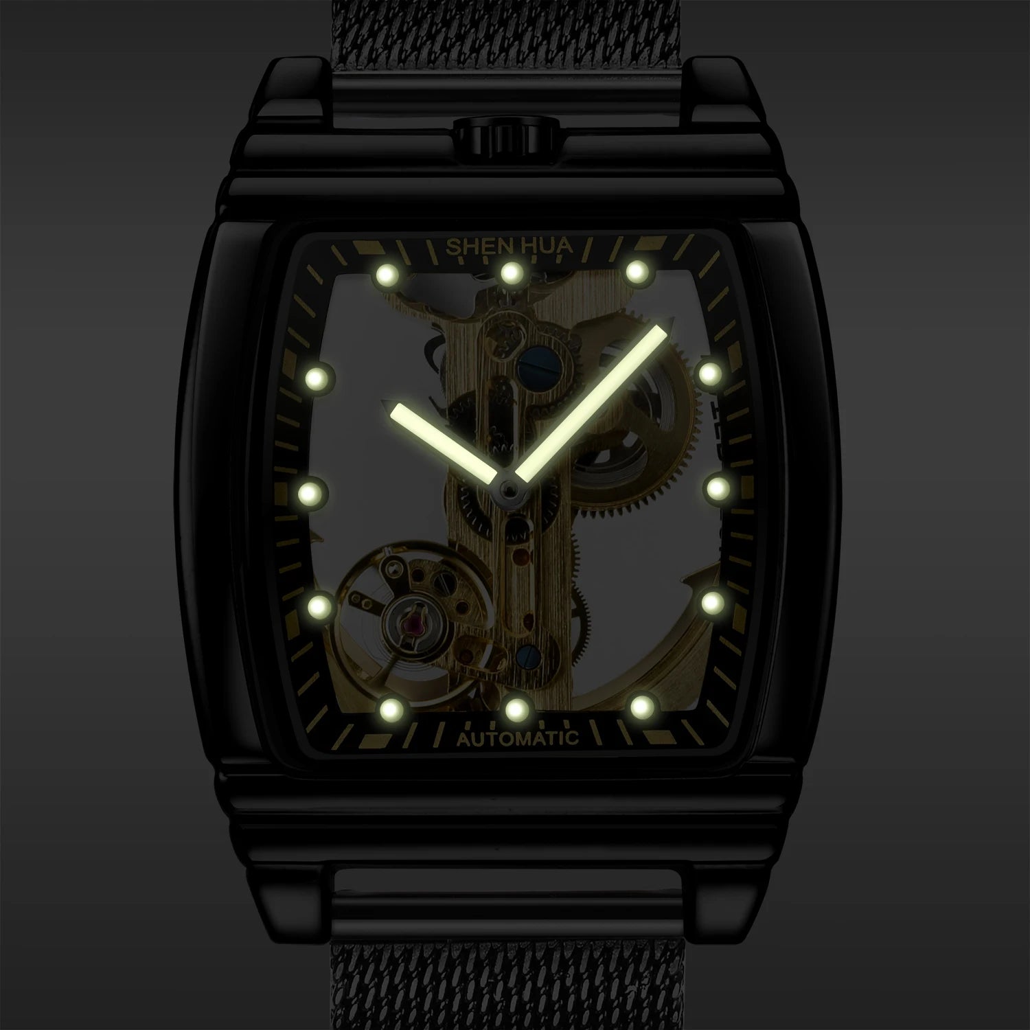 Transparent Automatic Mechanical Watch Men Steampunk Skeleton Luxury Gear Self Winding Leather Mens Clock Watches Montre Homme