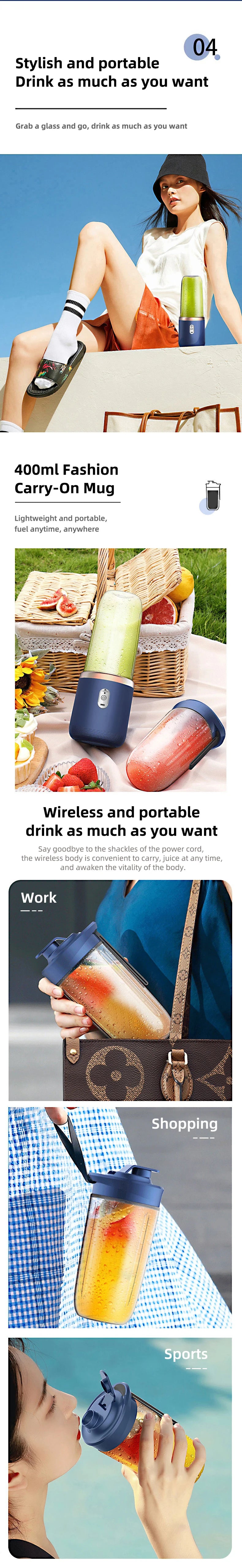 Portable Electric Blender Bottle – 6-Blade Smoothie Maker & Ice-Crushing Juice Cup