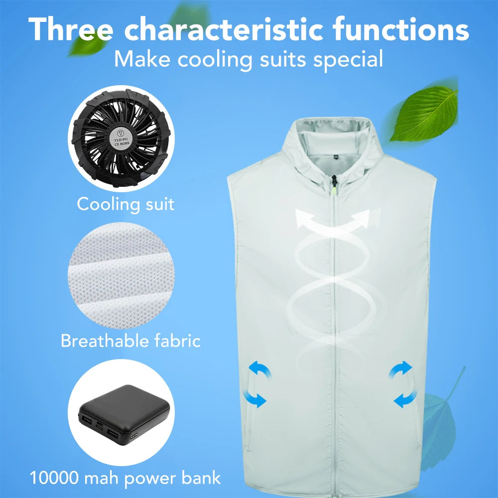 Men’s USB  and women Charging Cooling Fan Vest – Sleeveless Hooded Outdoor Jacket
