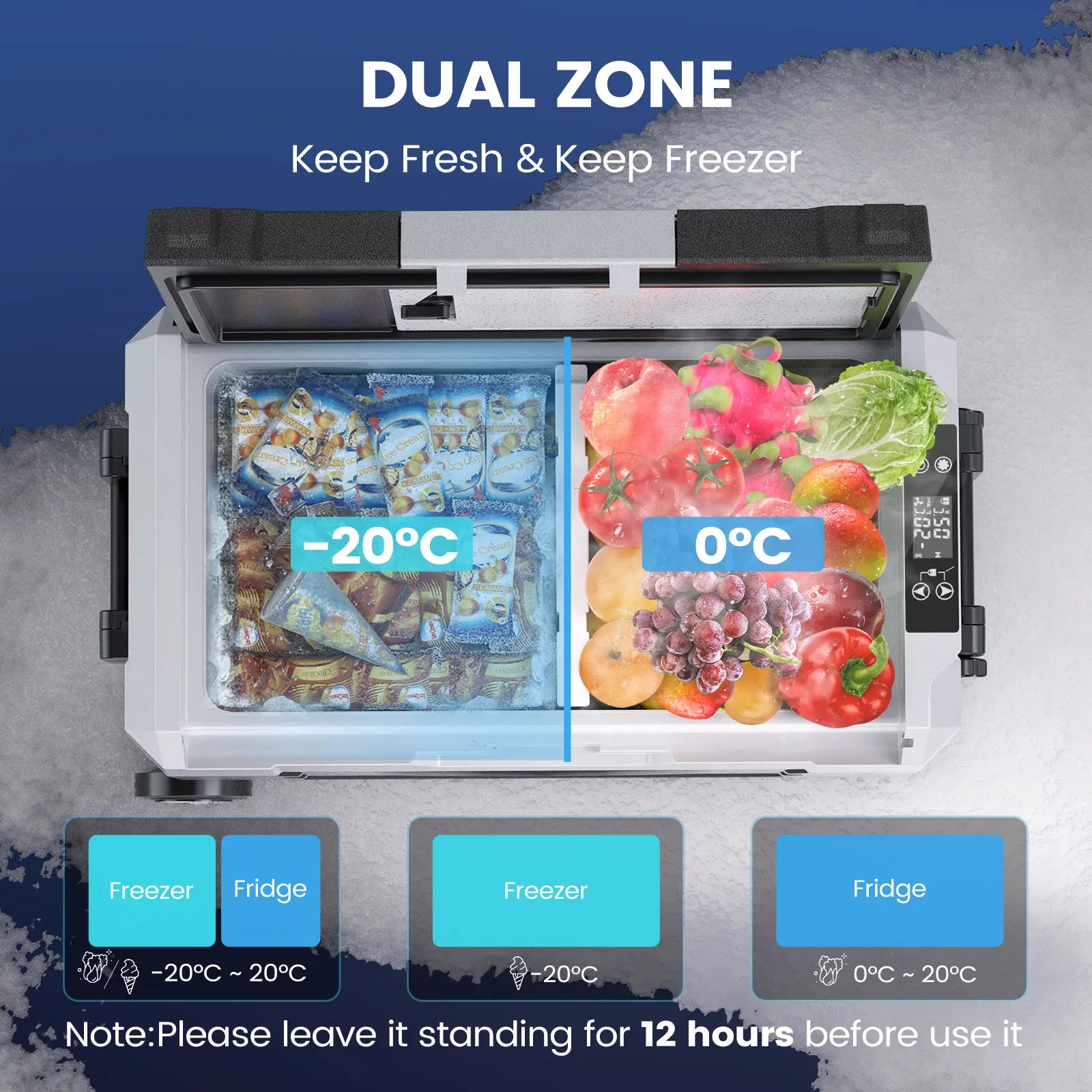 KROAK Dual Zone Portable Car Fridge 35L/45L/55L with Bluetooth & Wheels