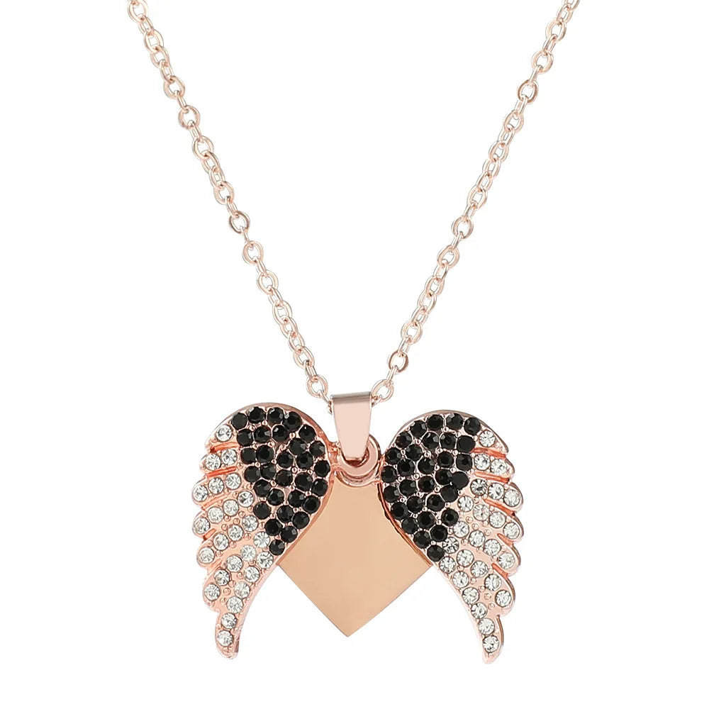 DY Custom Angel Wings Pendant Necklace – Openable Personalized Name with Black Zirconia