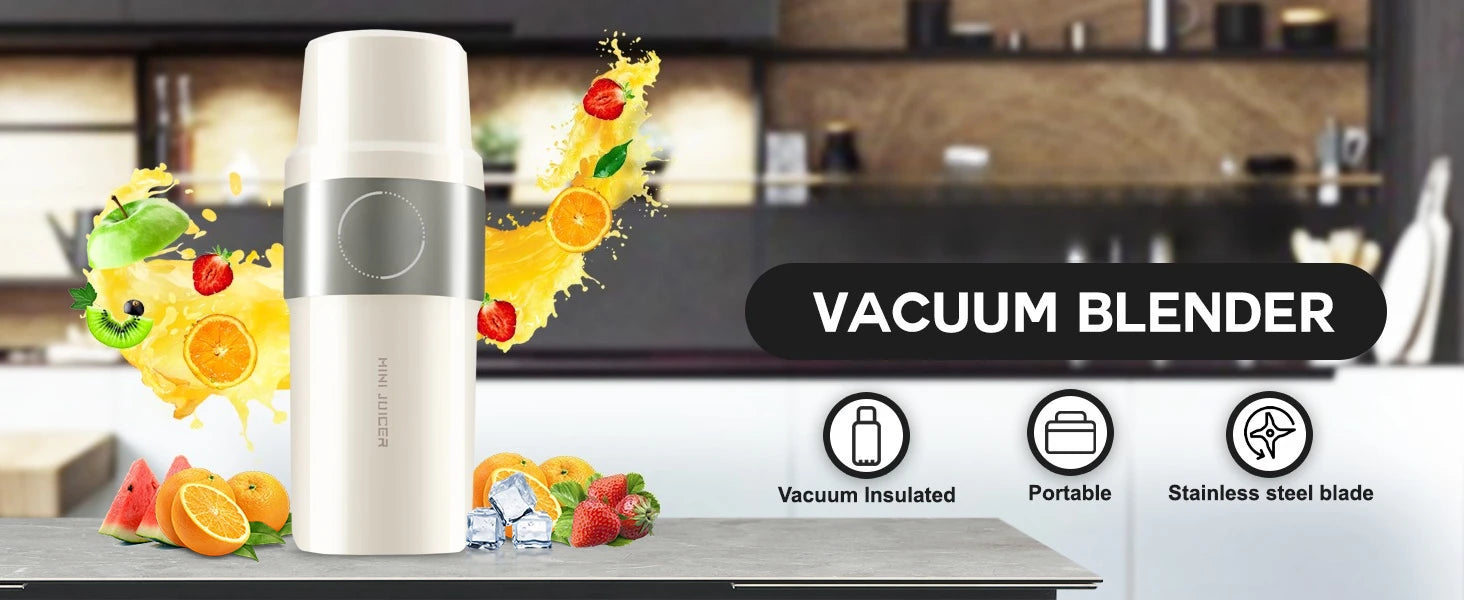 Portable Vacuum Blender – Rechargeable Fruit & Vegetable Mixer with Stainless Steel Blades