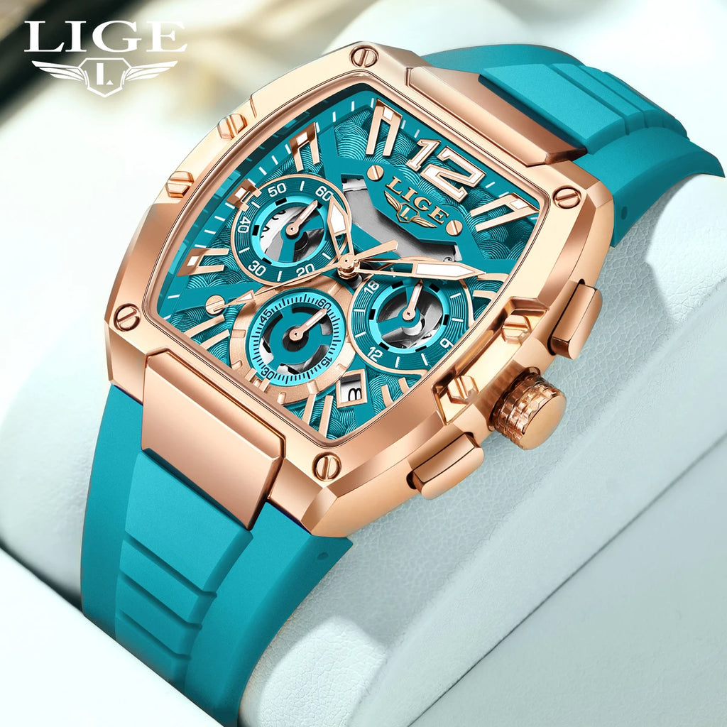 LIGE Men's Quartz Sports Watch – Waterproof, Luminous Dial, Silicone Strap, Outdoor Casual Style