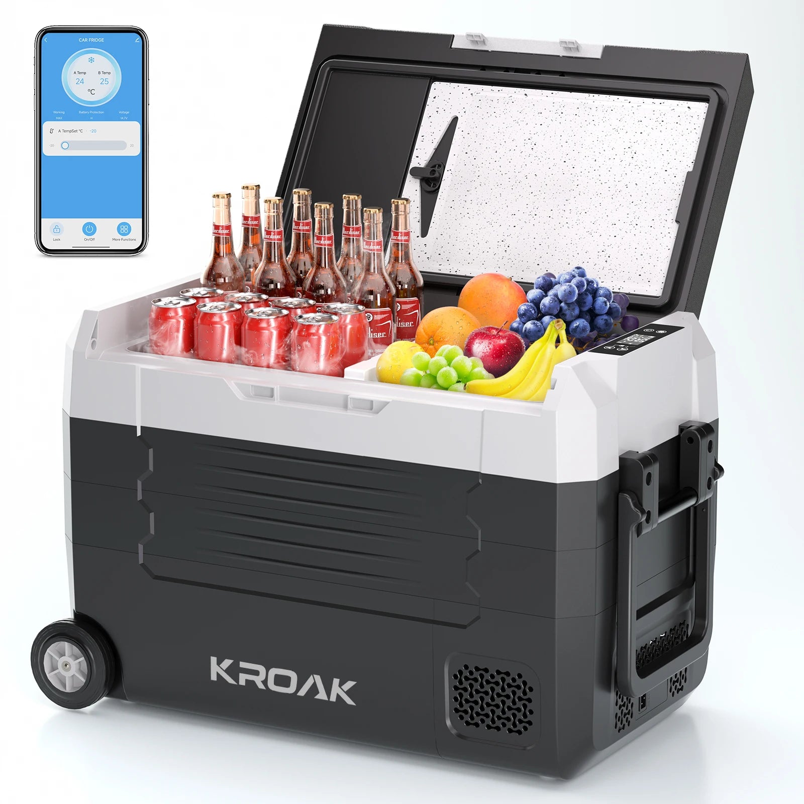 KROAK Dual Zone Portable Car Fridge 35L/45L/55L with Bluetooth & Wheels