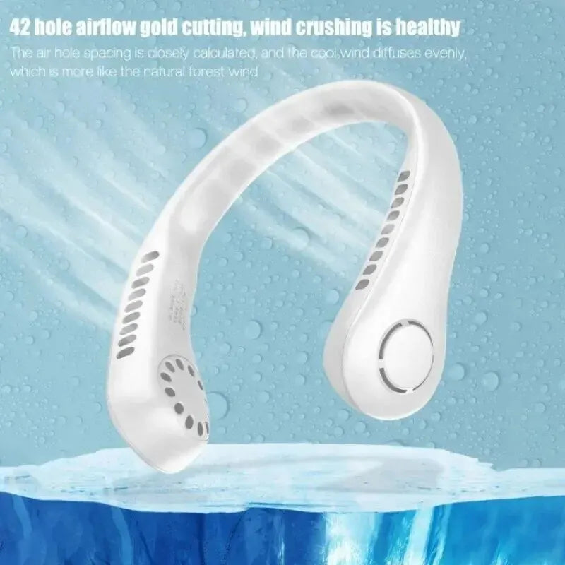 Mini Neck-Mounted Bladeless Fan – 3-Speed Rechargeable Wearable Cooler