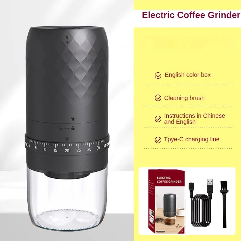 Portable Electric Coffee Grinder – USB Rechargeable, Adjustable Grind for Home & Travel