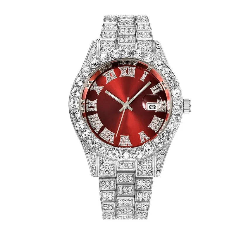 2025 Luxury Iced Out Men's Diamond Watch – Quartz Calendar