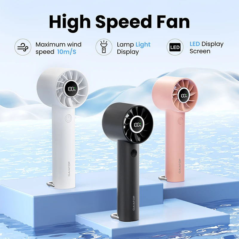 Handheld Portable Mini Fan – 3-Speed USB Rechargeable with LED Display & Built-in Flashlight