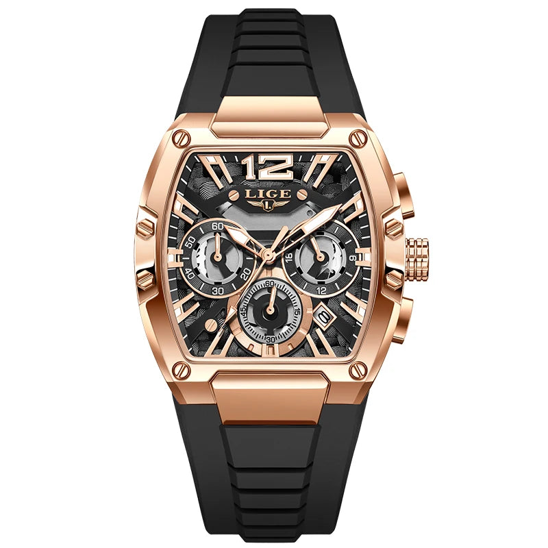 LIGE Men's Quartz Sports Watch – Waterproof, Luminous Dial, Silicone Strap, Outdoor Casual Style