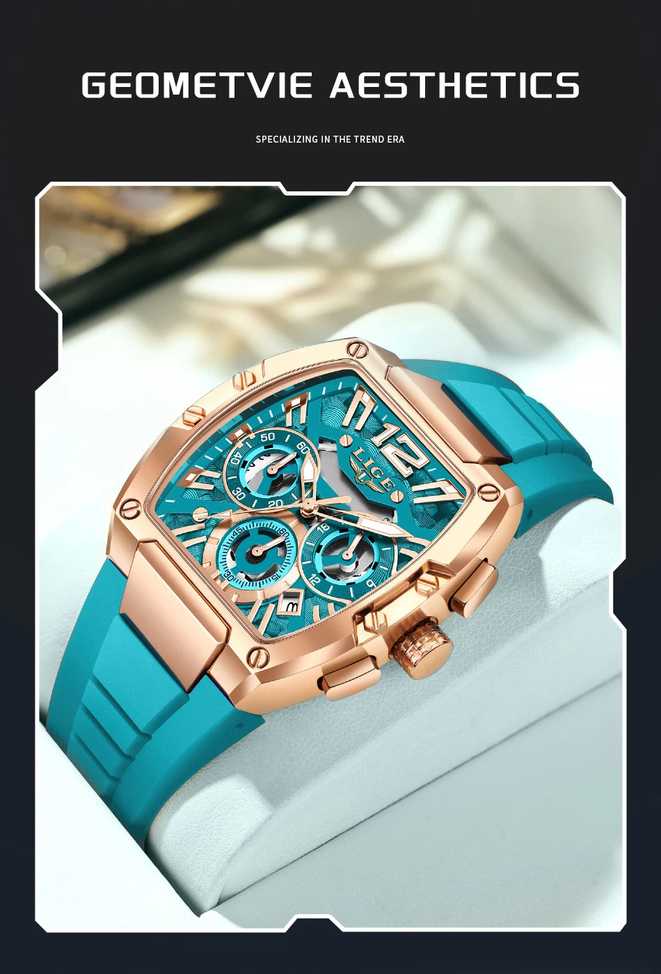 LIGE Men's Quartz Sports Watch – Waterproof, Luminous Dial, Silicone Strap, Outdoor Casual Style