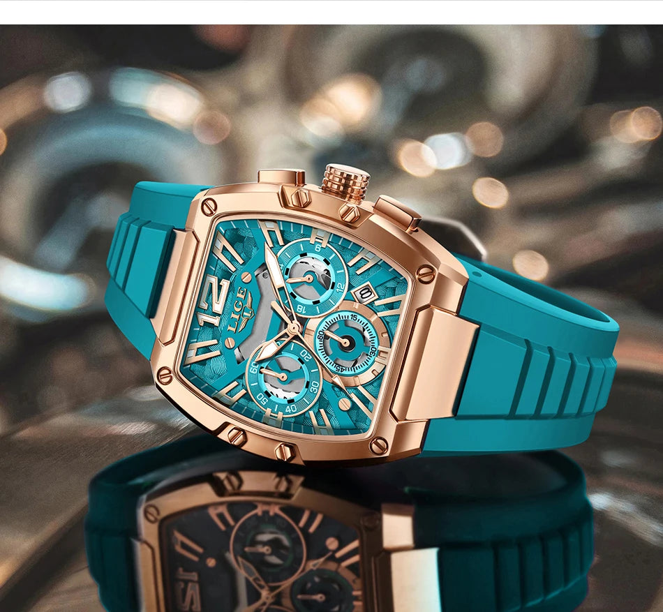 LIGE Men's Quartz Sports Watch – Waterproof, Luminous Dial, Silicone Strap, Outdoor Casual Style