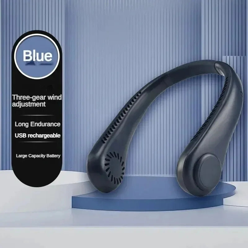 Mini Neck-Mounted Bladeless Fan – 3-Speed Rechargeable Wearable Cooler