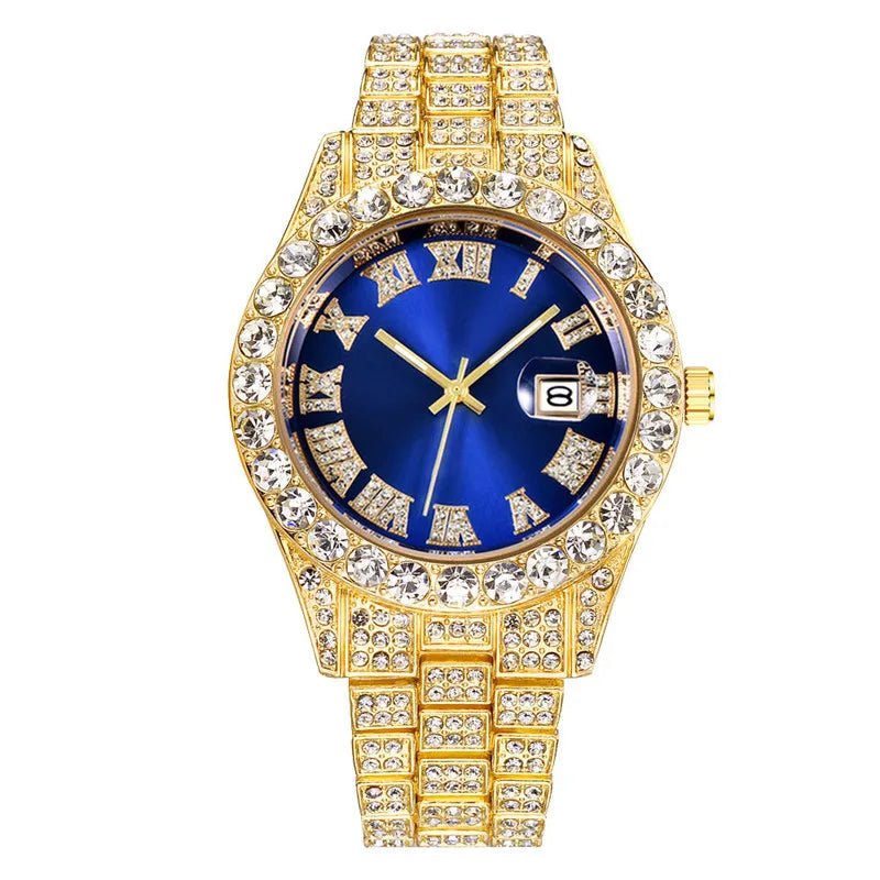 2025 Luxury Iced Out Men's Diamond Watch – Quartz Calendar