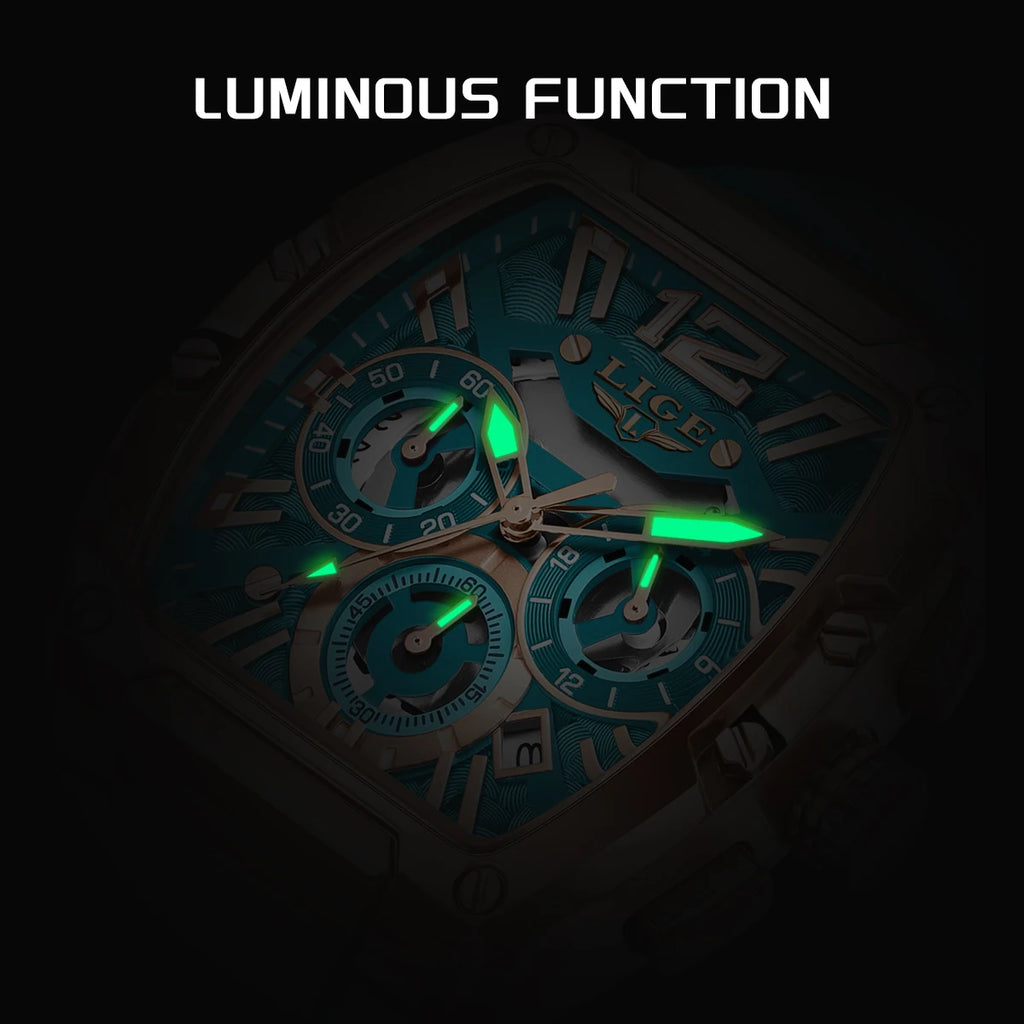 LIGE Men's Quartz Sports Watch – Waterproof, Luminous Dial, Silicone Strap, Outdoor Casual Style