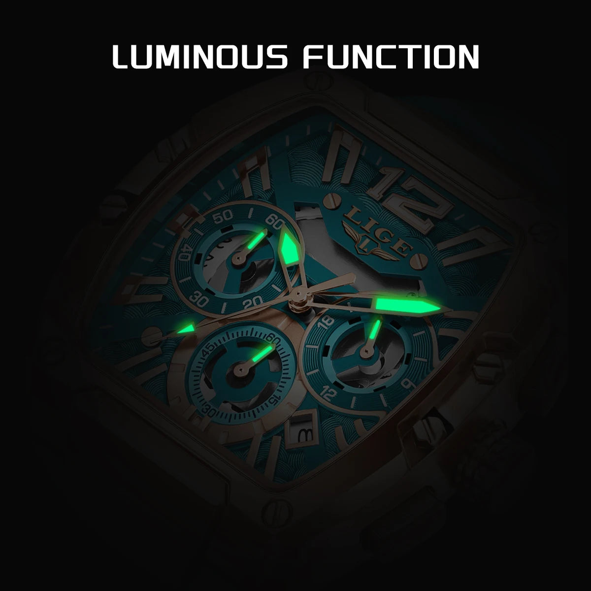 LIGE Men's Quartz Sports Watch – Waterproof, Luminous Dial, Silicone Strap, Outdoor Casual Style