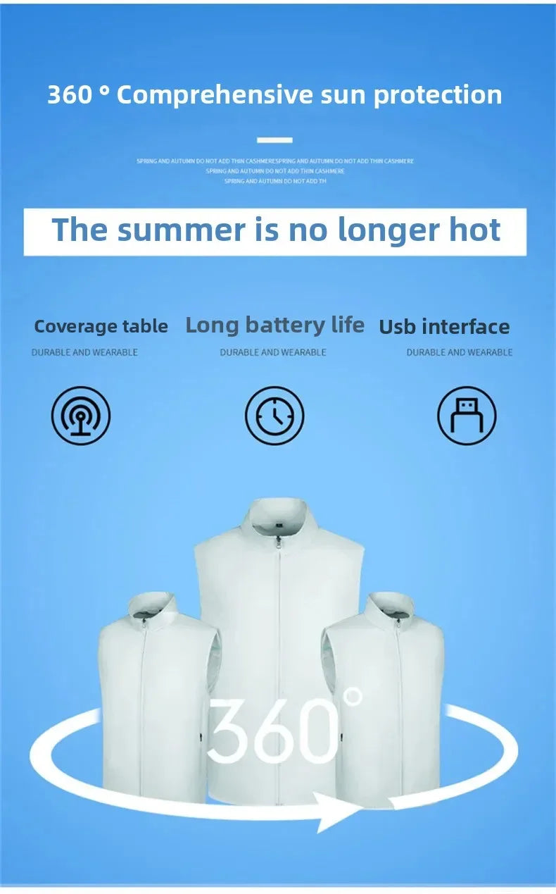 Men’s USB  and women Charging Cooling Fan Vest – Sleeveless Hooded Outdoor Jacket