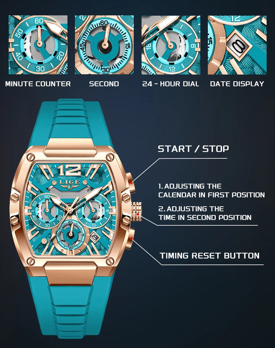 LIGE Men's Quartz Sports Watch – Waterproof, Luminous Dial, Silicone Strap, Outdoor Casual Style
