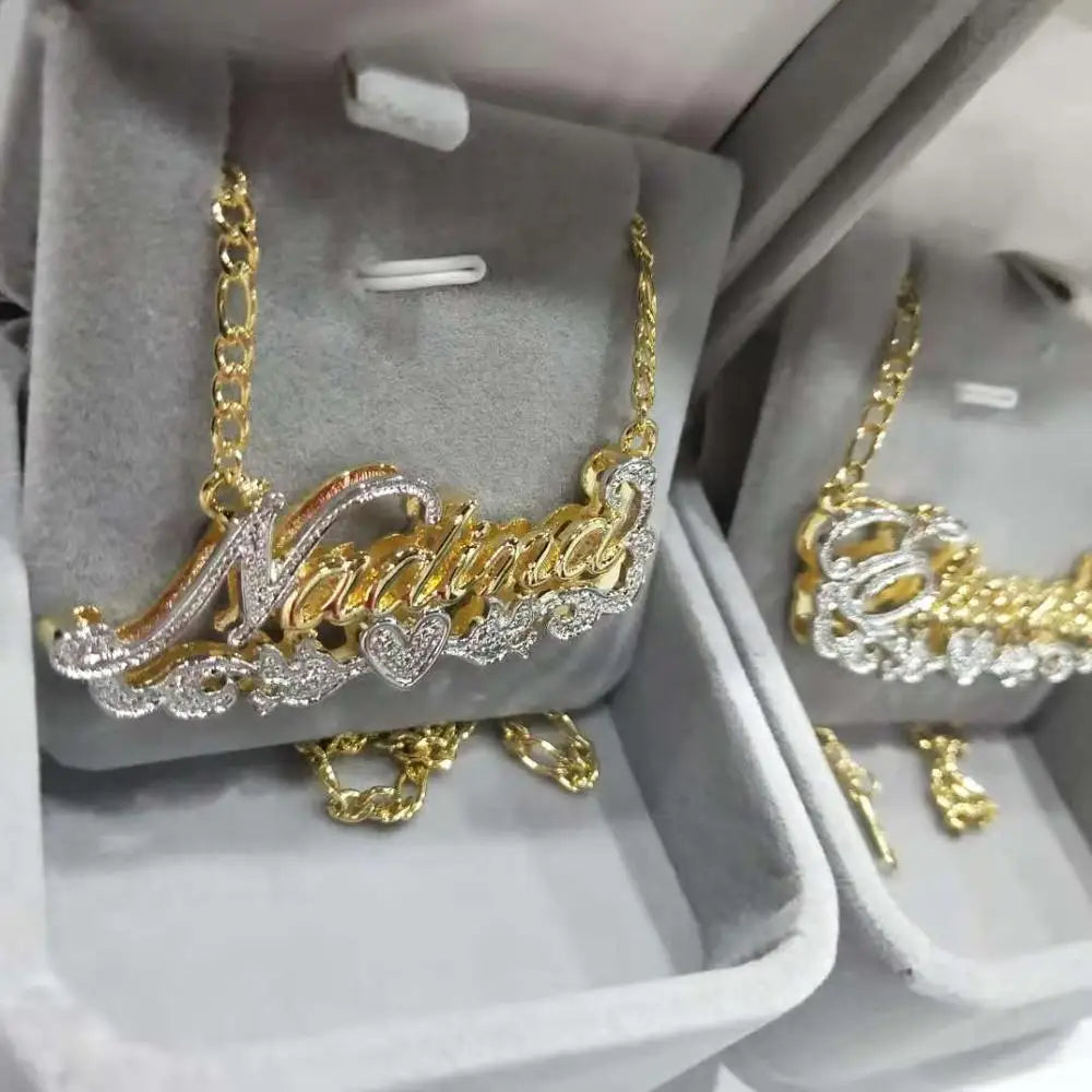 3D Custom Name Necklace – Hip Hop Double Color Gold Plated Pendant