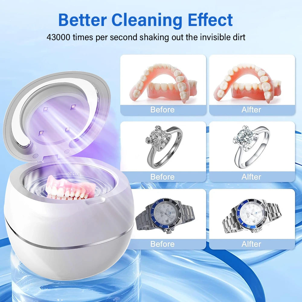 Mini UV Ultrasonic Cleaner for Retainers, Dentures & Jewelry