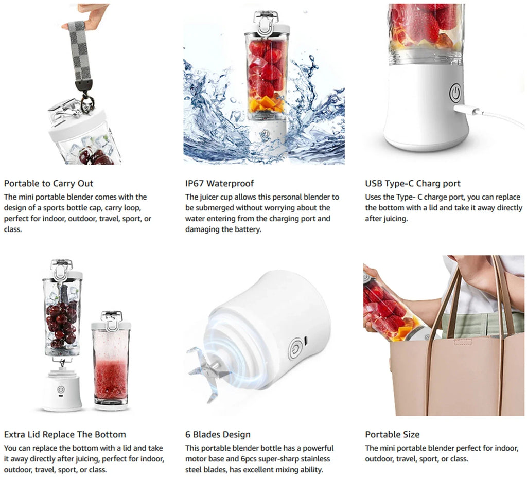 Portable USB Blender 600ML – 4000mAh Rechargeable Smoothie & Juice Maker