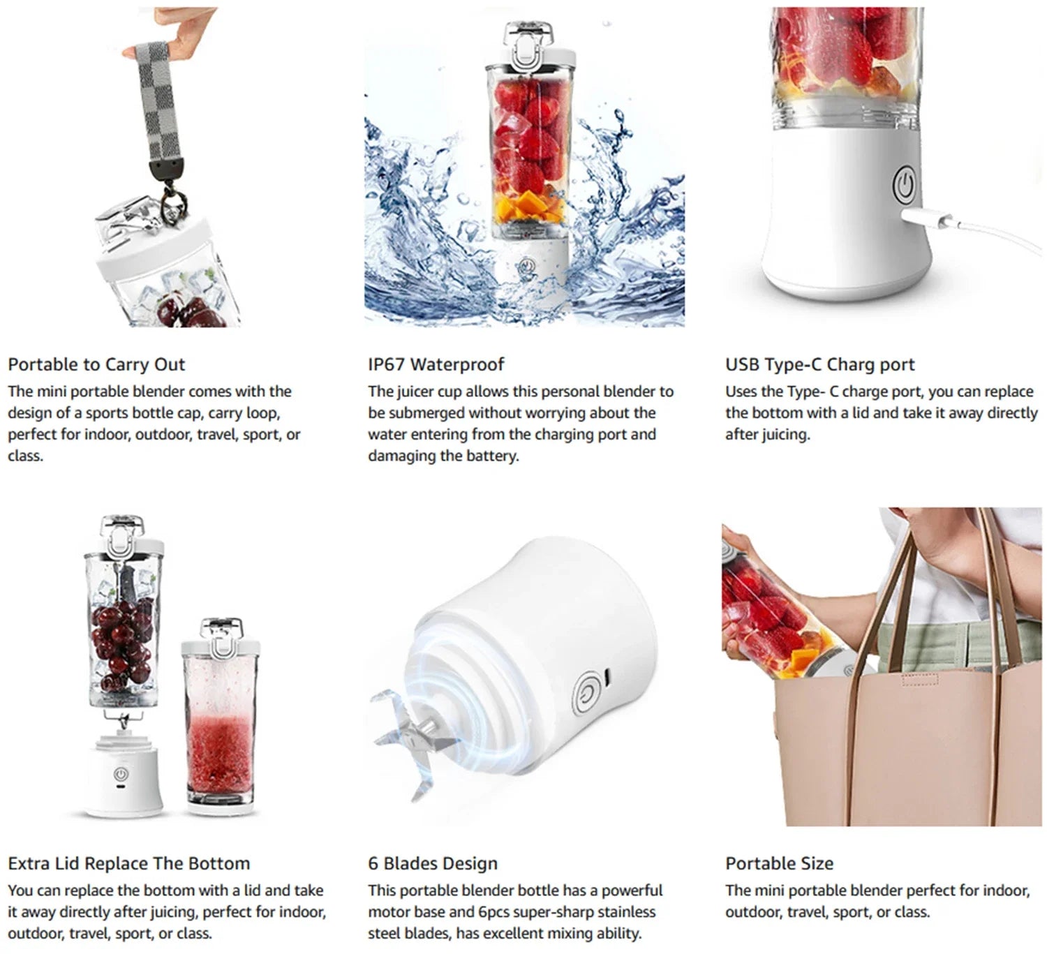 Portable USB Blender 600ML – 4000mAh Rechargeable Smoothie & Juice Maker