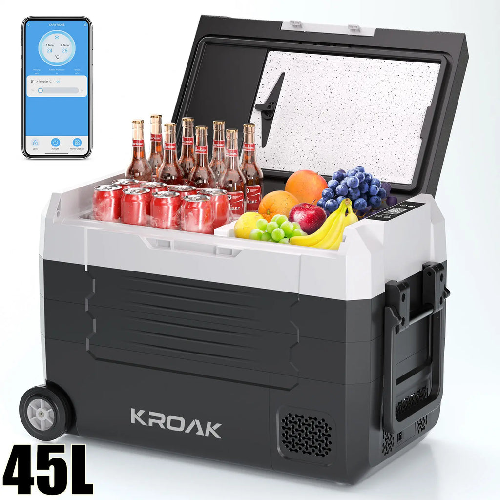 KROAK Dual Zone Portable Car Fridge 35L/45L/55L with Bluetooth & Wheels