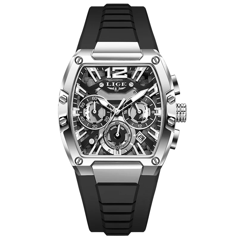 LIGE Men's Quartz Sports Watch – Waterproof, Luminous Dial, Silicone Strap, Outdoor Casual Style