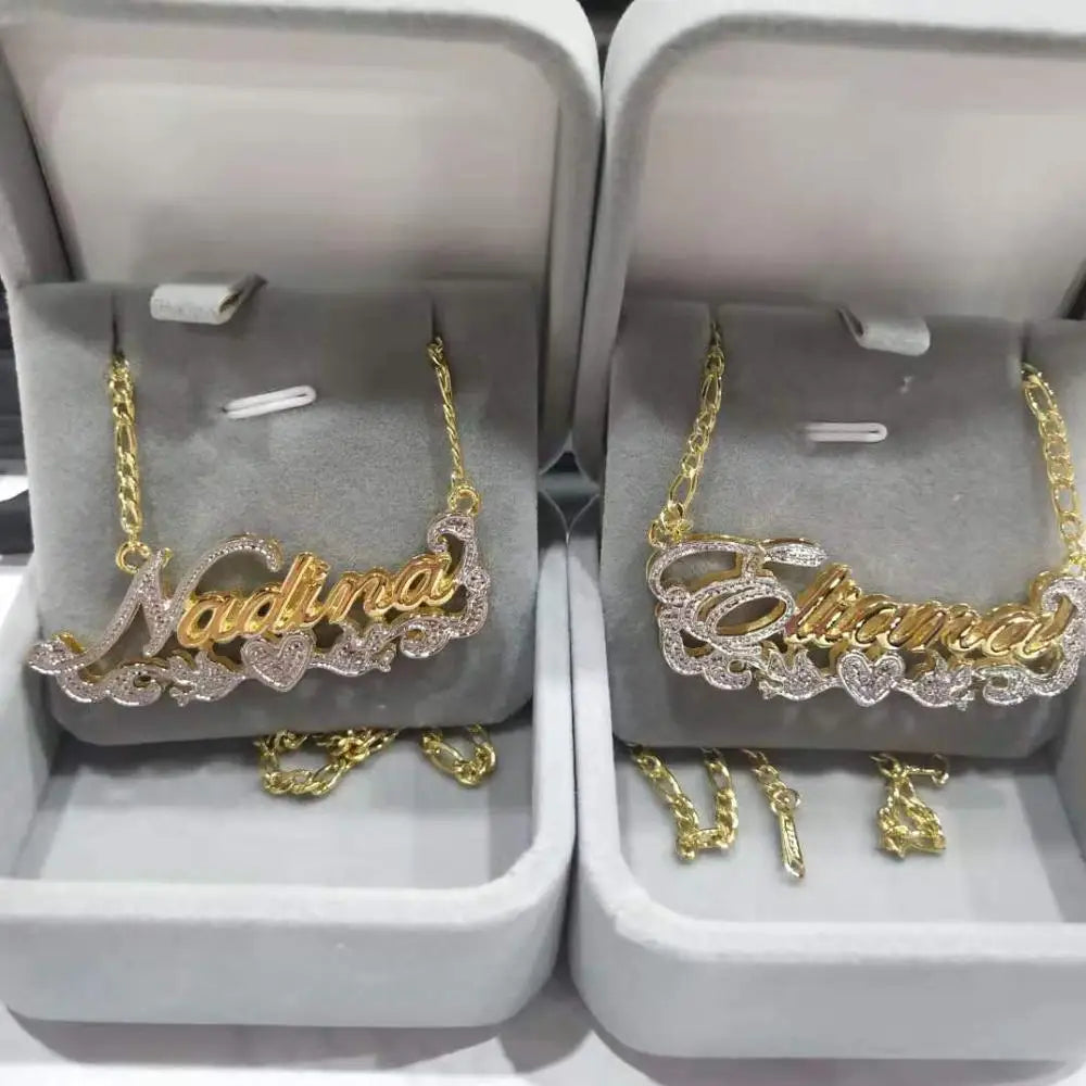 3D Custom Name Necklace – Hip Hop Double Color Gold Plated Pendant