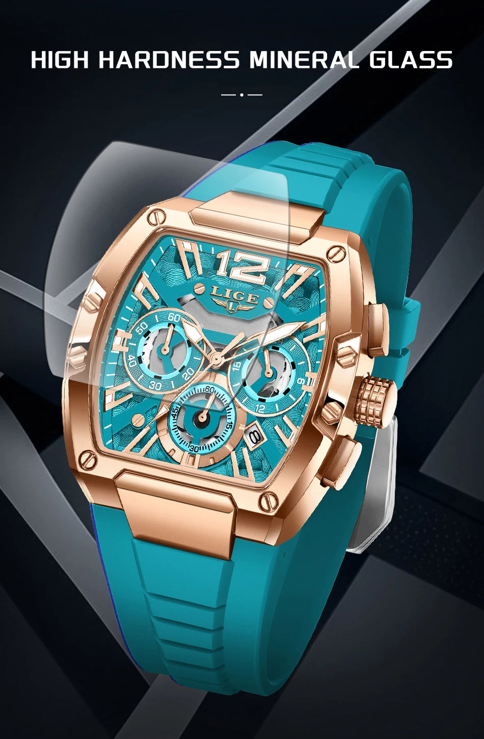 LIGE Men's Quartz Sports Watch – Waterproof, Luminous Dial, Silicone Strap, Outdoor Casual Style