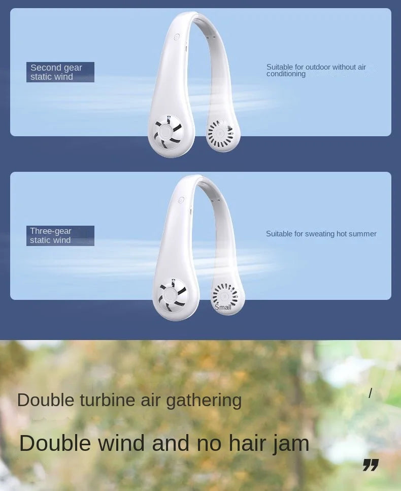 Mini Neck-Mounted Bladeless Fan – 3-Speed Rechargeable Wearable Cooler