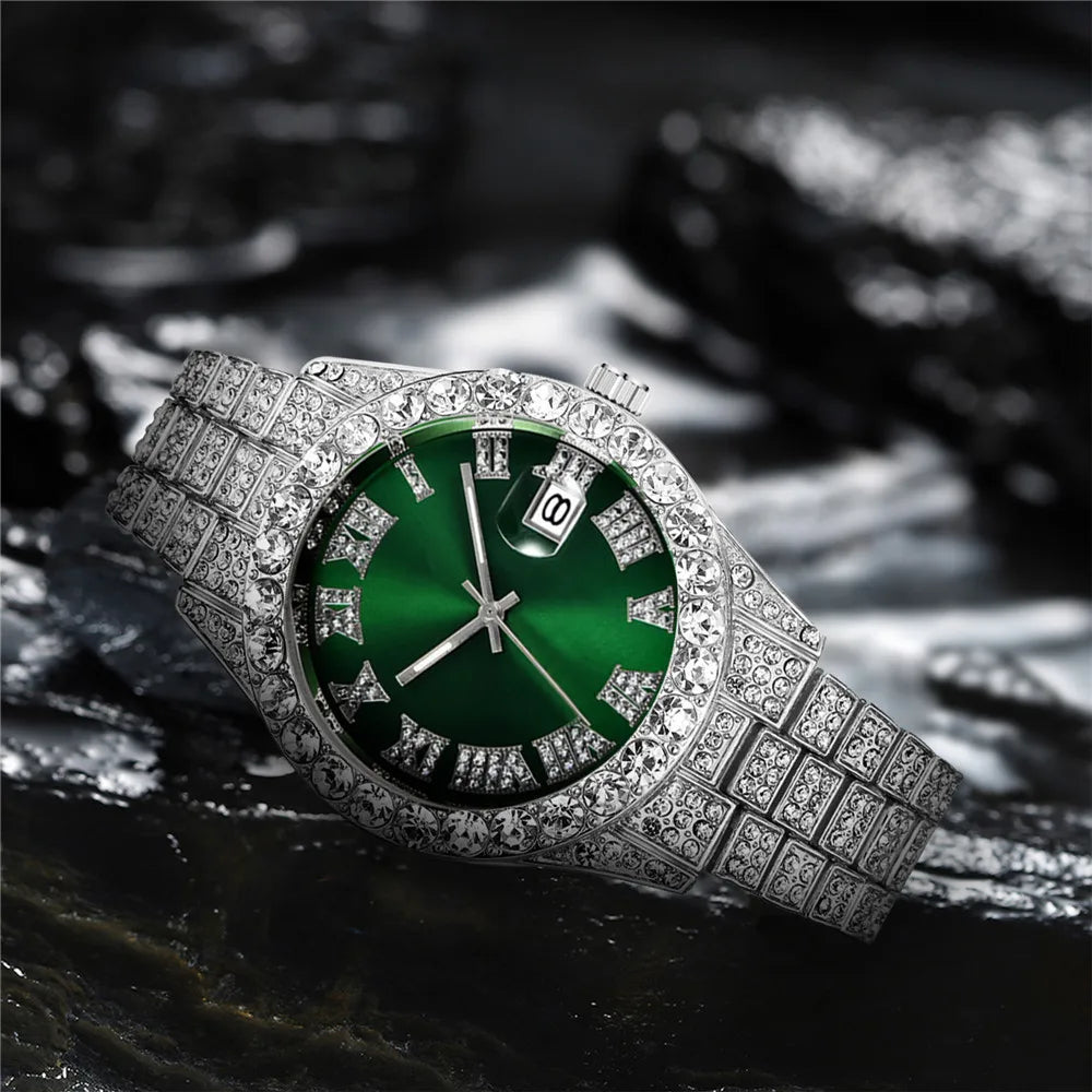 2025 Luxury Iced Out Men's Diamond Watch – Quartz Calendar