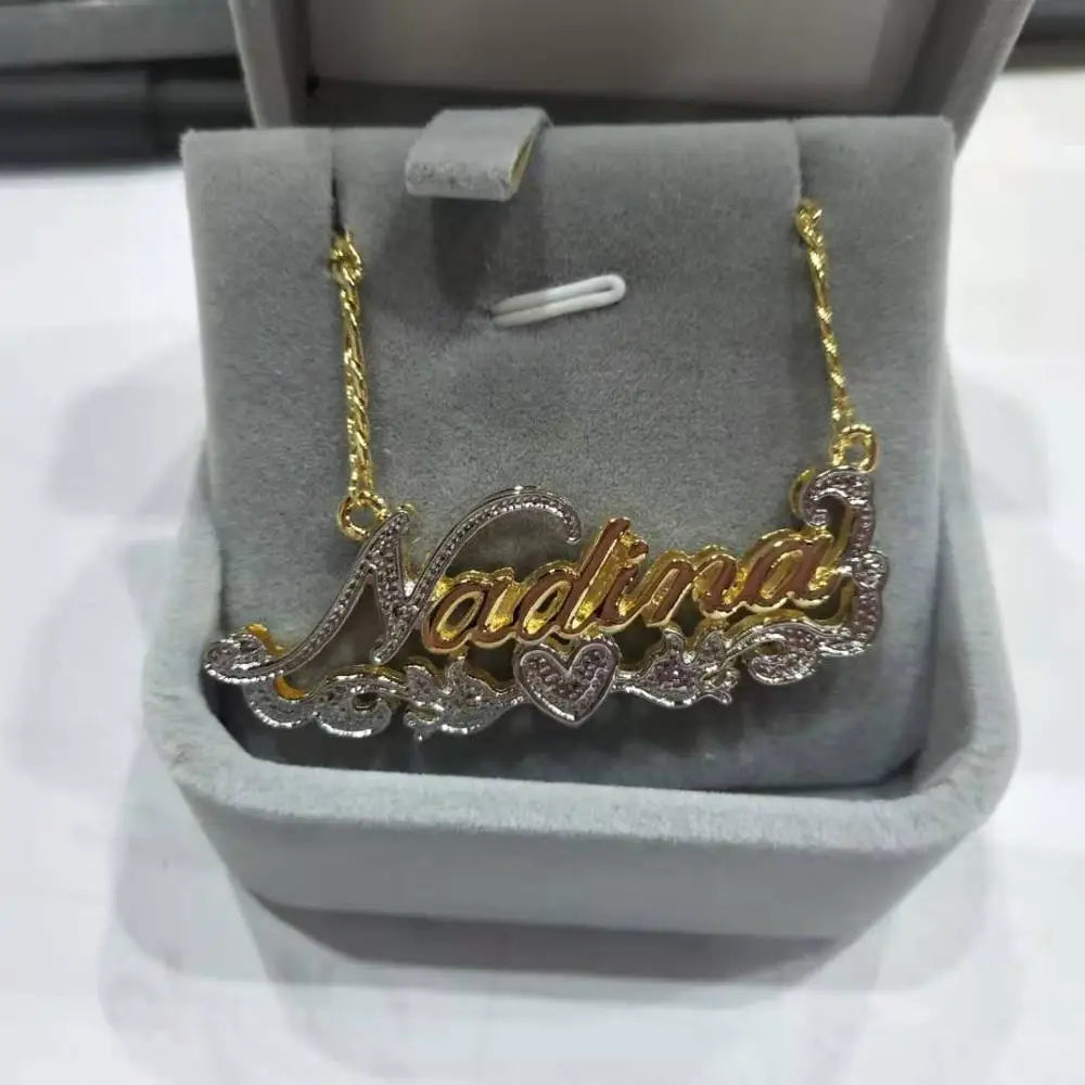 3D Custom Name Necklace – Hip Hop Double Color Gold Plated Pendant