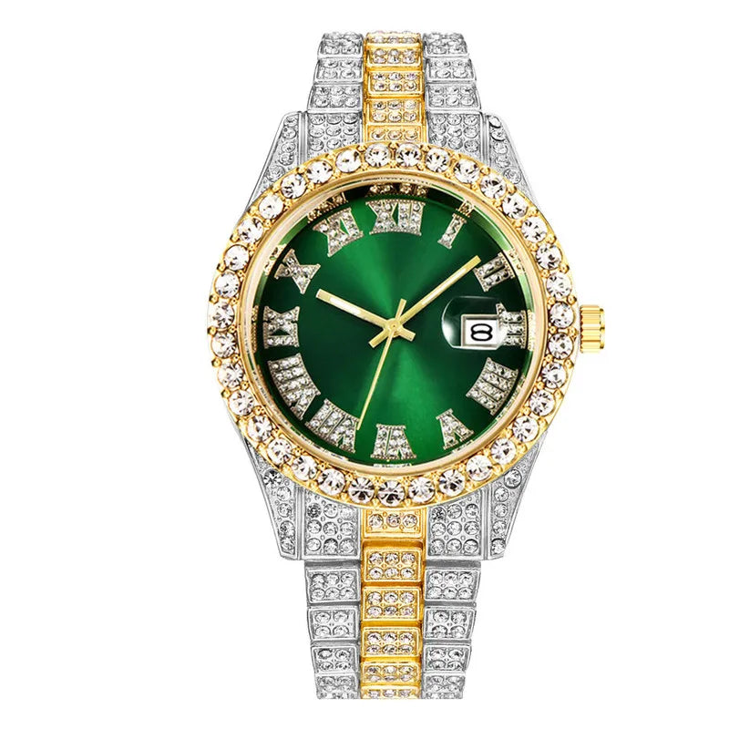 2025 Luxury Iced Out Men's Diamond Watch – Quartz Calendar