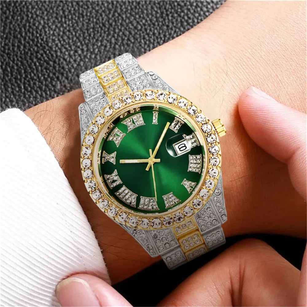 2025 Luxury Iced Out Men's Diamond Watch – Quartz Calendar