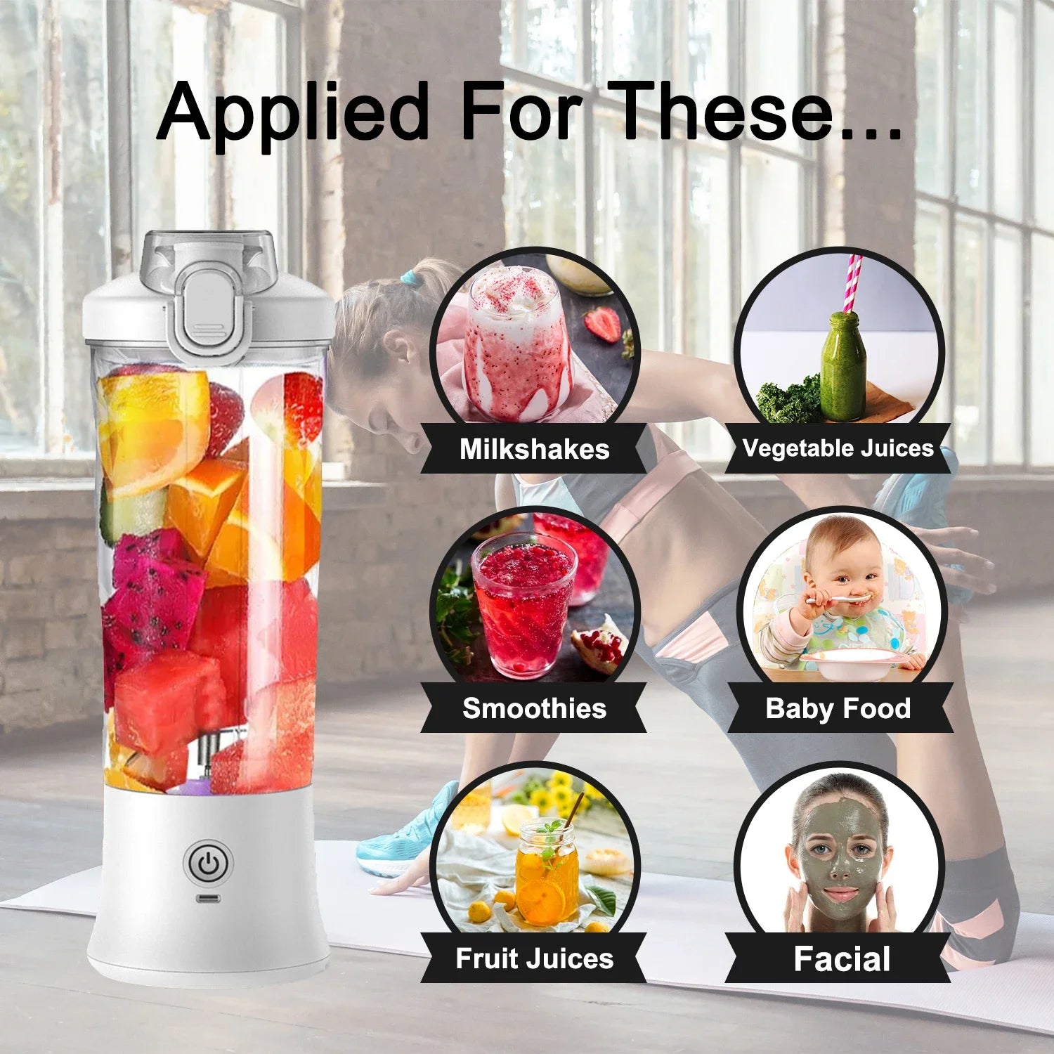 Portable USB Blender 600ML – 4000mAh Rechargeable Smoothie & Juice Maker