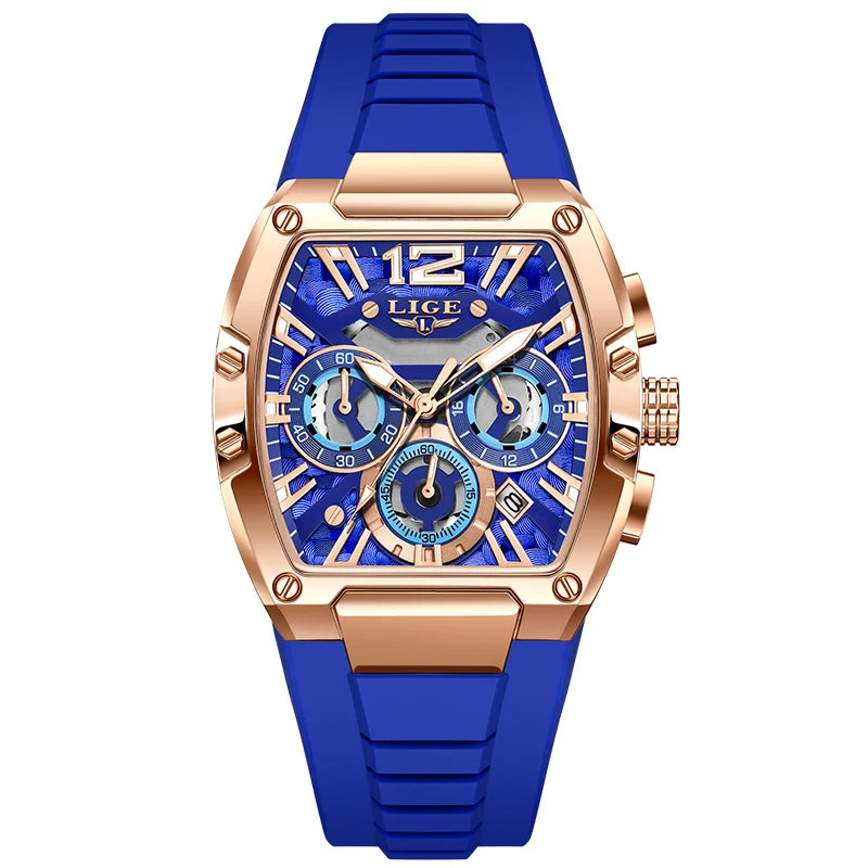 LIGE Men's Quartz Sports Watch – Waterproof, Luminous Dial, Silicone Strap, Outdoor Casual Style