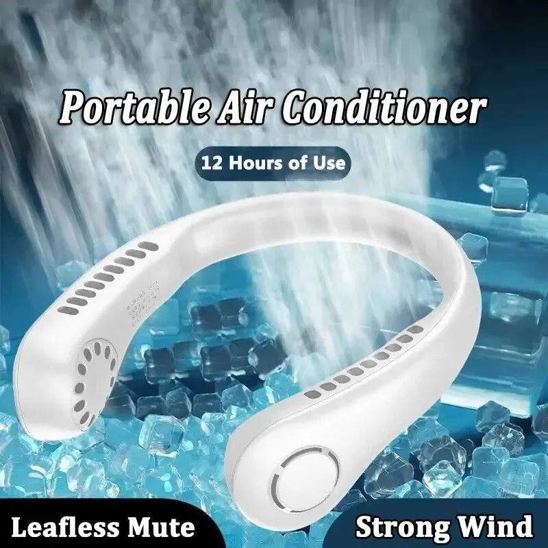 Mini Neck-Mounted Bladeless Fan – 3-Speed Rechargeable Wearable Cooler