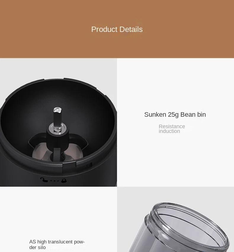 Portable Electric Coffee Grinder – USB Rechargeable, Adjustable Grind for Home & Travel