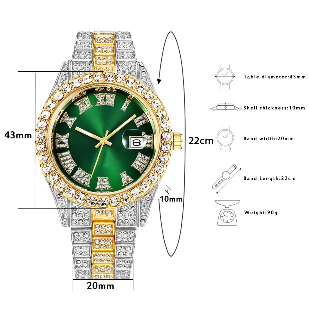 2025 Luxury Iced Out Men's Diamond Watch – Quartz Calendar