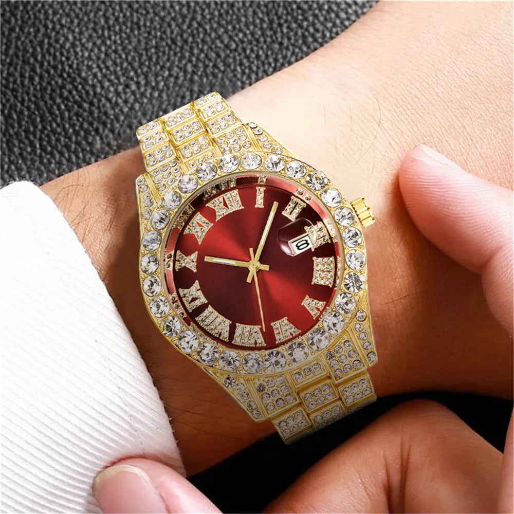 2025 Luxury Iced Out Men's Diamond Watch – Quartz Calendar
