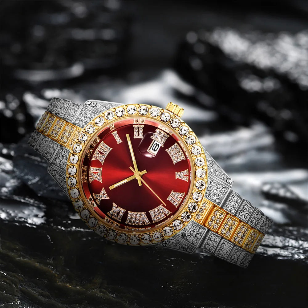 2025 Luxury Iced Out Men's Diamond Watch – Quartz Calendar