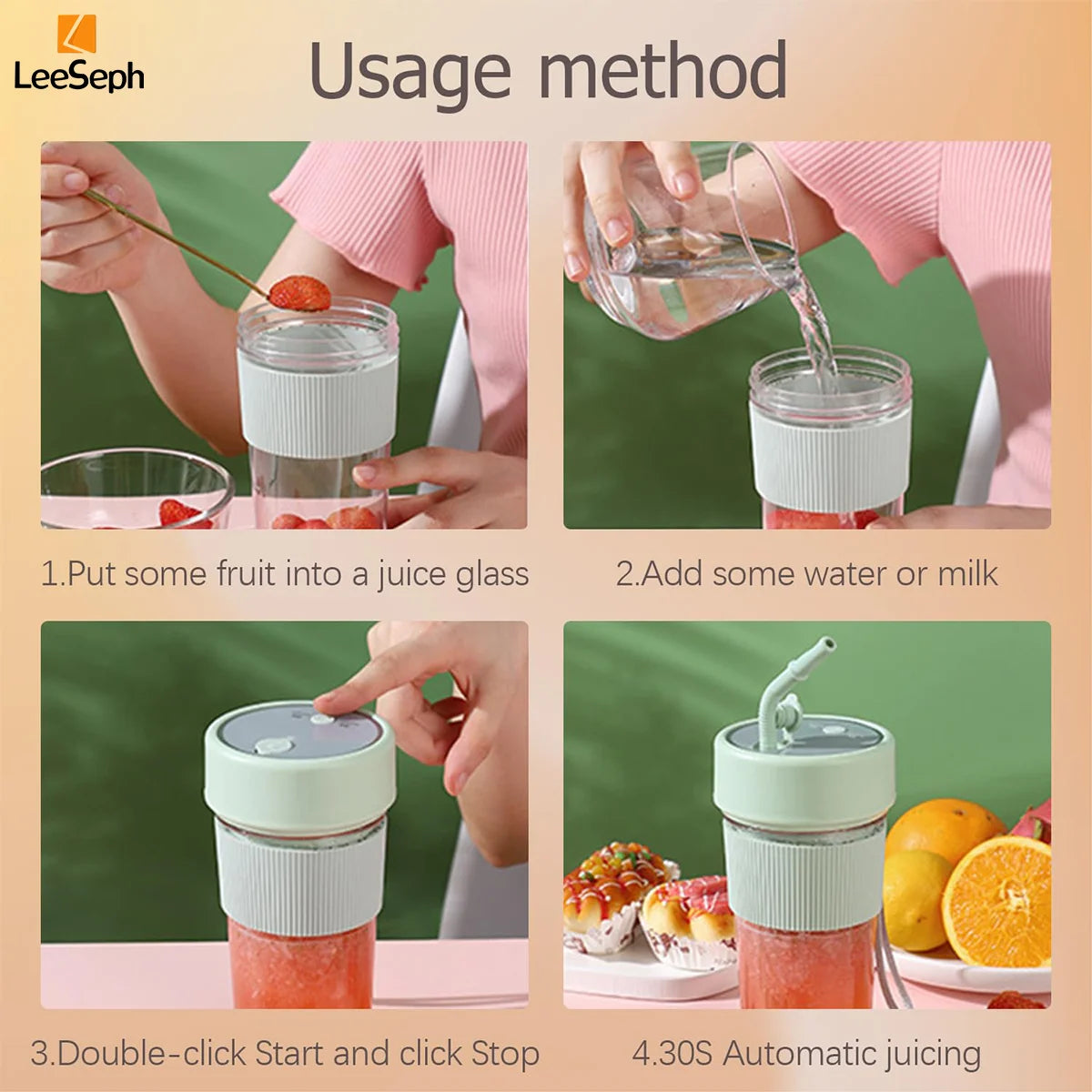 Portable Electric Blender Cup – Mini Juicer for Shakes & Smoothies, Ideal for Home, Gym & Office