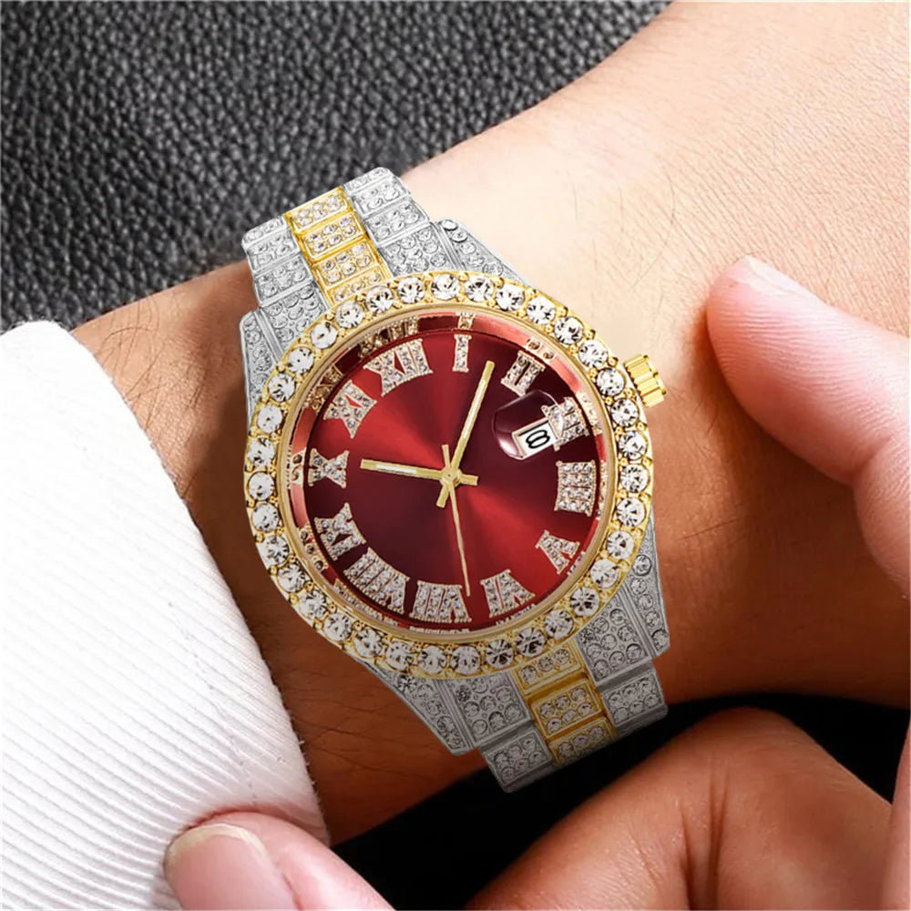 2025 Luxury Iced Out Men's Diamond Watch – Quartz Calendar
