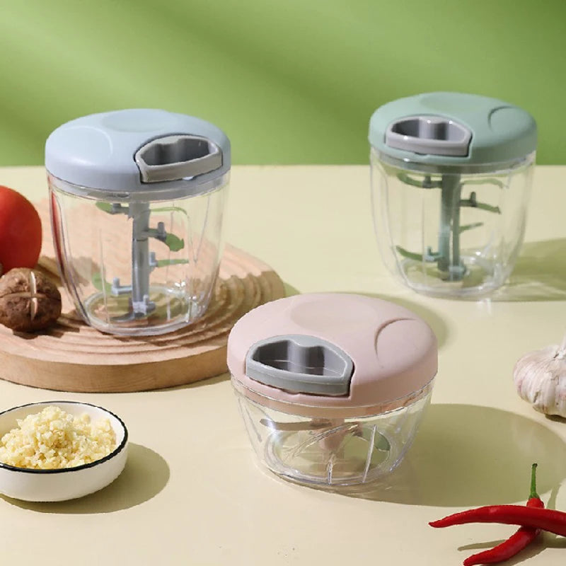 Manual Garlic Chopper & Vegetable Cutter – 200/500/900ML Hand-Pull Food Slicer & Crusher for Kitchen Use